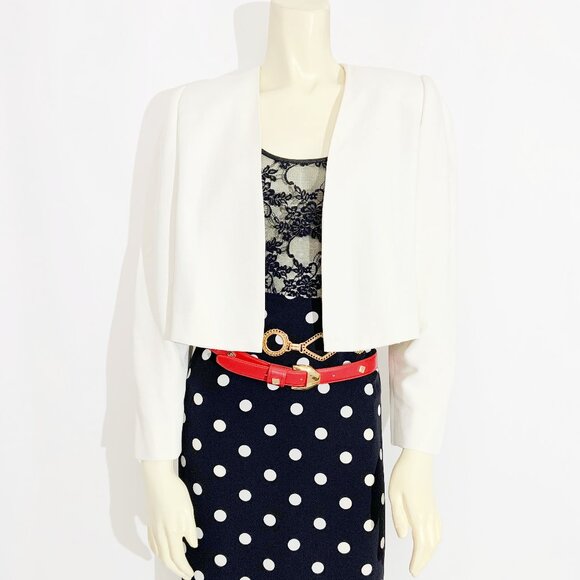 Vintage Minimalist White Cropped Open Front Blazer / size Small-Medium - Picture 1 of 8